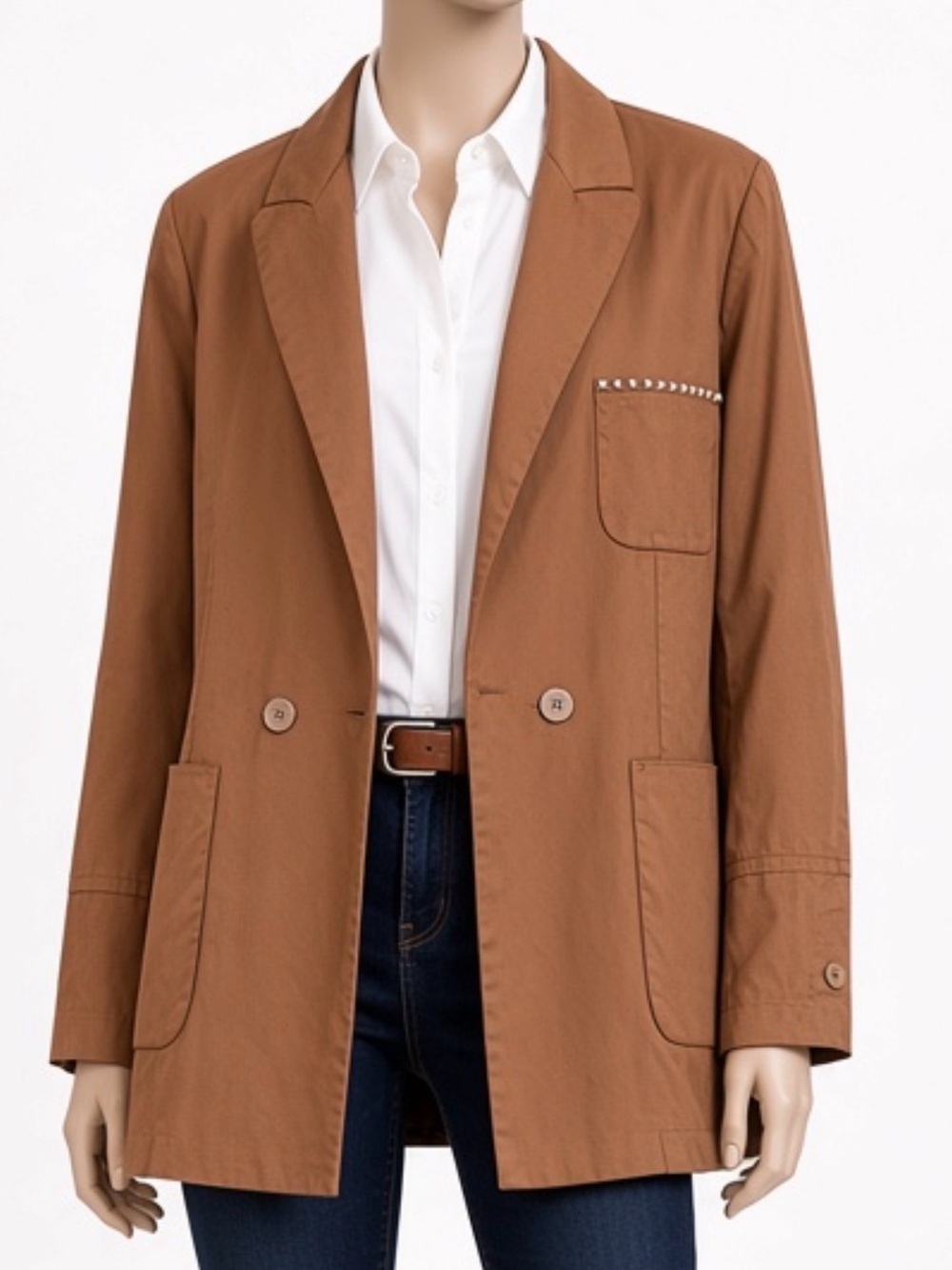 Vtg Masons Linen Blazer Jacket IT 48 US L Brown Studded Boho Chic Safari Western